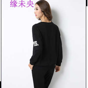 缘未央2016新款女装韩版休闲运动套装时尚字母印花宽松卫衣套装SA05C8107 灰色 M