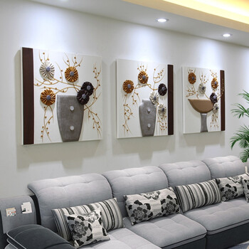 客厅装饰画沙发背景墙壁画餐厅三联画北欧挂画现代简约卧室浮雕画