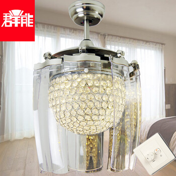 群能起飞LED吊扇灯隐形客厅42寸水晶灯罩豪华餐厅48寸风扇灯卧室单灯透明收缩叶出口静音 镍色3变光LED 配壁控(须预留三线安装!) 42寸(直径1060mm)