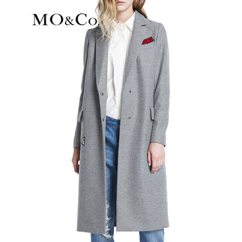 MO&Co.长线条波普复古开衩翻驳领秋季新款百搭毛呢外套MT153OVC20 moco W06深花灰色 M