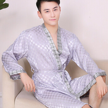 睡衣男士长款睡袍男浴袍性感短袖夏季薄款性感丝绸睡衣男士家居服