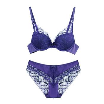 蕾丝文胸套装性感少女士内裤蕾丝内衣女人小胸罩韩版夏季 蓝色 75c