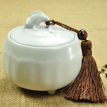 唐丰 陶瓷 汝窑茶叶罐 配件 汝瓷开片 茶叶罐大号 茶罐TF-1227 三足茶叶罐-白