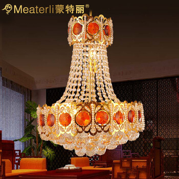 蒙特丽 金黄色水晶吊灯8317-500 豪华餐厅灯客厅灯卧室灯具 皇冠(B) 直径500mm