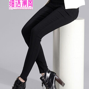 
                                                            细语潮阁秋冬加厚加绒打底裤女纯色棉弹力铅笔裤修身小脚长裤0096-1 黑色(松紧) M                