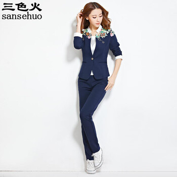 三色火女装2015春秋新款运动套装三件套小西服卫衣套装潮 SSH552110 蓝色 XL