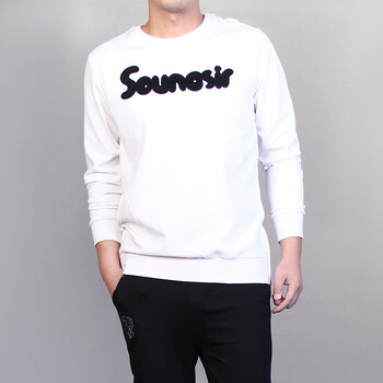 春季新款修身显瘦运动套装男士套头圆领休闲运动服大码运动装 白色 男