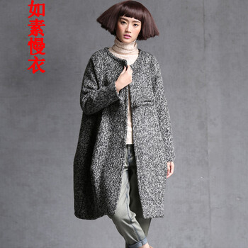 如素慢衣文艺盘扣呢大衣女中长款毛呢大衣女外套2246 灰色 均码