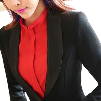 歌斯美2015秋职业装女装套装修身女士正装OL工作服长袖西装套裤工装 红色西装 M