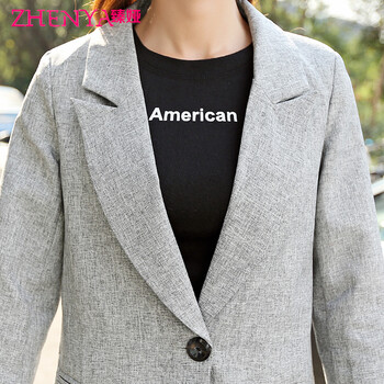 2015秋冬新款女装韩版修身显瘦休闲小西服薄西装女外套 浅灰色 M
