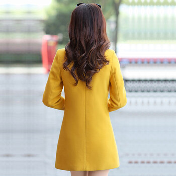 琳卡莱2015秋冬装新款 韩版毛呢大码女装中长款呢大衣 LM6758A 黄色 XXL(120-135斤)