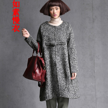 如素慢衣文艺盘扣呢大衣女中长款毛呢大衣女外套2246 灰色 均码
