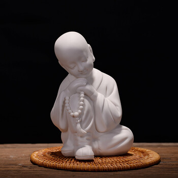 德化白瓷陶瓷静坐小和尚沙弥佛像工艺品家居装饰开业礼品平安摆件 白