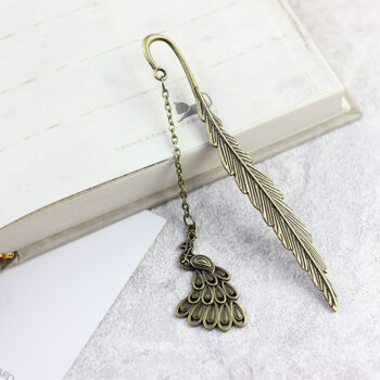 风古风生日小礼物女生文艺创意金属羽毛书签 古铜孔雀(含牛皮纸袋)