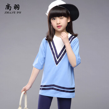 女童套装儿童韩版两件套夏装女童时尚新款休闲童装中大童 浅蓝色 140