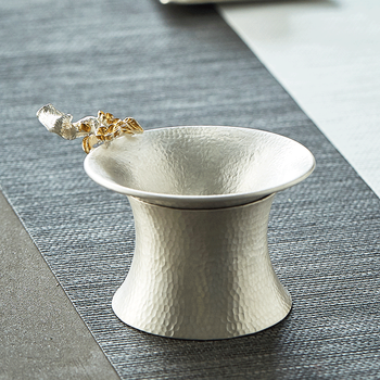 尊壶990足银纯茶漏过滤网架功夫茶具配件 腊梅茶漏 锤纹底托