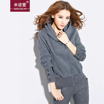 米诺萱 -2015秋冬新款加厚加绒卫衣运动服休闲套装K627# 深灰色 M