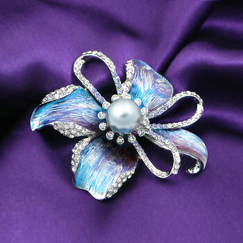 glamorousky 人造水晶蓝色花朵胸针胸花 送给女友老婆朋友 生日礼物