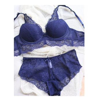 欧美深v性感蕾丝聚拢文胸调整型内衣少女四排扣大码宝蓝色胸罩 宝蓝色