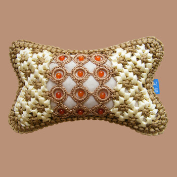 枕夏季一对四季护颈枕头靠枕记忆颈枕汽车用品 金驼色头枕1对12颗珠子