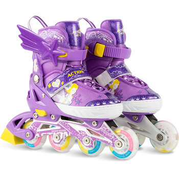action动感 儿童溜冰鞋轮滑鞋旱冰鞋滑冰鞋八轮闪光 紫色公主 护具