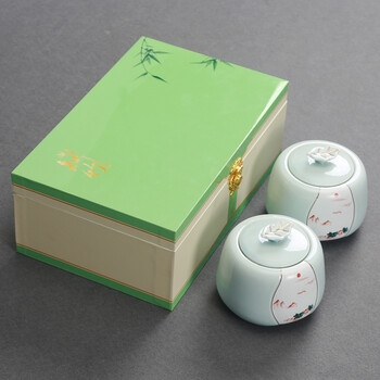 茶叶包装盒礼盒通用新款 茶叶罐陶瓷红茶绿茶普洱茶两罐礼盒套装 知竹