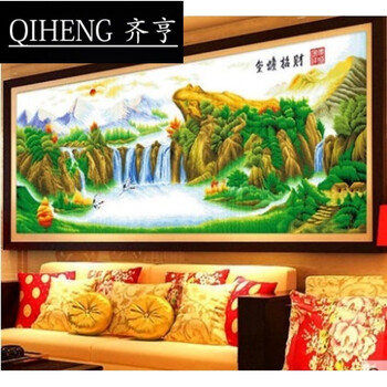 618活动纯 手工十字绣成品金蟾招财流水生财聚宝盆财源滚滚来客厅大画