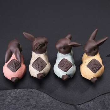 紫砂可养茶宠茶具的配件茶盘上的小摆件茶玩茶趣手工茶宠猪兔子 军