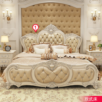 8米大床欧式婚床真皮床 流沙金真皮床 1800mm*2000mm 箱框结构