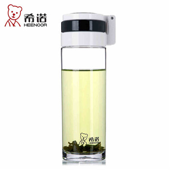 
                                                            希诺加厚透明塑料男士杯带盖便携车载大容量带提环过滤网泡茶运动水杯子 浅灰色 530毫升(XN-8076)                