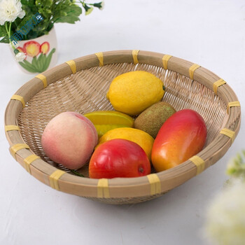 竹编收纳筐水果篮竹编簸箕筲箕竹篮馒头筐厨房洗菜淘米沥水篮 圆形 50