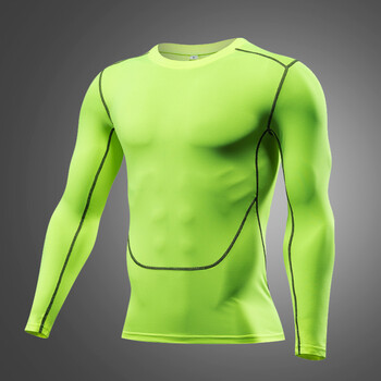 时尚健身服男运动紧身衣长袖压缩衣秋冬跑步服篮球训 绿色长袖 s(100