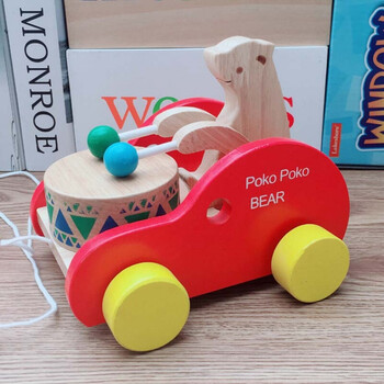 幼儿童力拉绳手拉拖车拉动物0-3岁宝宝学步手推木制早教玩具 poko小熊