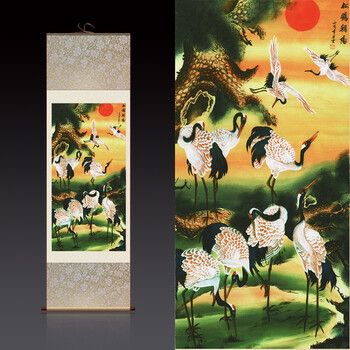 松鹤延年 仙鹤寿桃 梅鹤国画名人国画丝绸画客厅玄关书房装饰画 k款