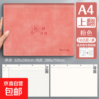 A4大号思维导图笔记本子B5活页夹软皮面网格本子高颜值考研法考上翻线圈本多功能可拆卸加厚记事本 1本【A4/粉色】160页