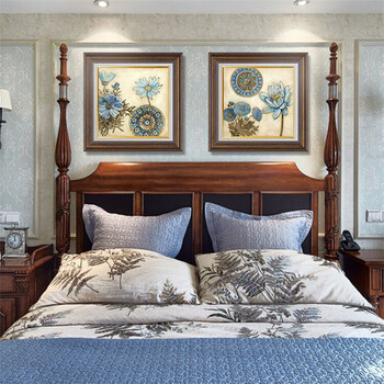 s) 卧室装饰画美式玄关过道壁画沙发背景墙画床头欧式二联有框挂画 a1