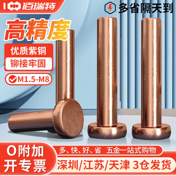 平头紫铜铆钉手打敲击式沉头铜铆钉实心铆钉平帽铜钉平圆头铜柳钉 M8*20【3粒】