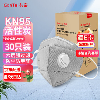 共泰 带呼吸阀KN95防尘活性炭口罩 防甲流感工业灰粉尘透气GT9502V 30只