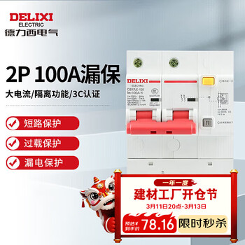 德力西电气空气开关断路器漏电保护器DZ47LE-125 2P 100A