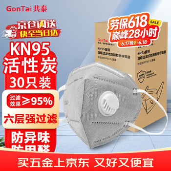 共泰 活性炭口罩 30只带呼吸阀防尘防飞沫防工业专用粉尘雾霾甲醛KN95 独立包装