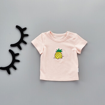 短袖t恤1-2-3岁潮女小童上衣服条纹夏季薄款夏装婴儿打底衫 粉色菠萝