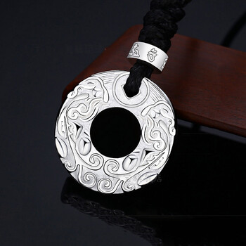 索格丽 990银男士项链吊坠男貔貅平安扣个性霸气足银项坠男款