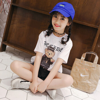 套装小女孩衣服夏季套装2018短袖中大童洋气时尚儿童牛仔短裤两件套