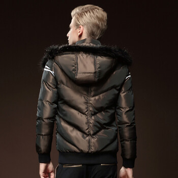 凡转2015冬季男士长袖连帽休闲外套保暖夹棉修身 羽绒服男510066 咖啡