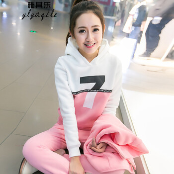 雅其乐 2015秋冬新款拼色运动卫衣套装女 828  粉红色 XL