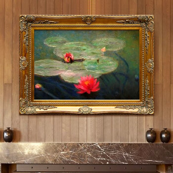 简约欧式手绘油画写实花卉油画田园客厅卧室餐厅玄关装饰画莫奈睡莲有
