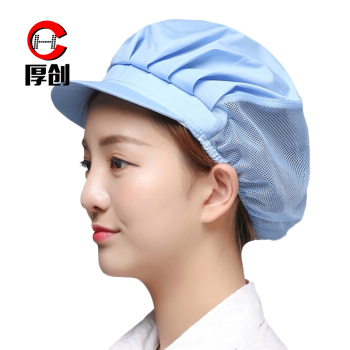厚创 食用品帽透气网帽车间防尘工作帽厨房厨师帽防油烟女卫生工作帽子 天蓝【半网】