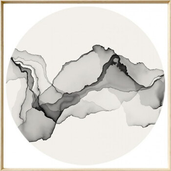 新中式抽象水墨画圆形画面书房挂画茶楼壁画玄关装饰画黑白禅意画 j款