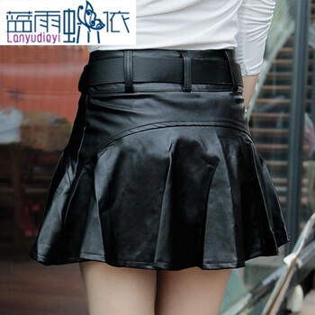 雅婷店2015秋冬新款时尚百搭PU皮半身短裙伞裙 黑色 M