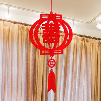 慕诗 结婚用品3米长加厚绒布 喜字拉花 无纺布婚房装饰 中式拉花 灯笼